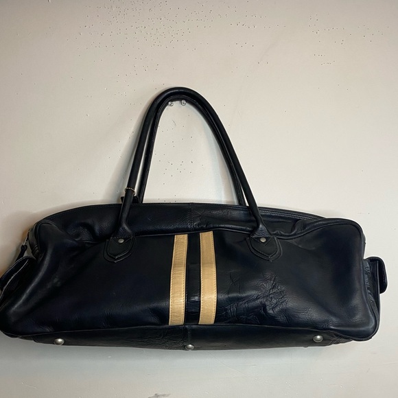 Latico Leather Black Barrel Duffle Bag Striped - Picture 3 of 12